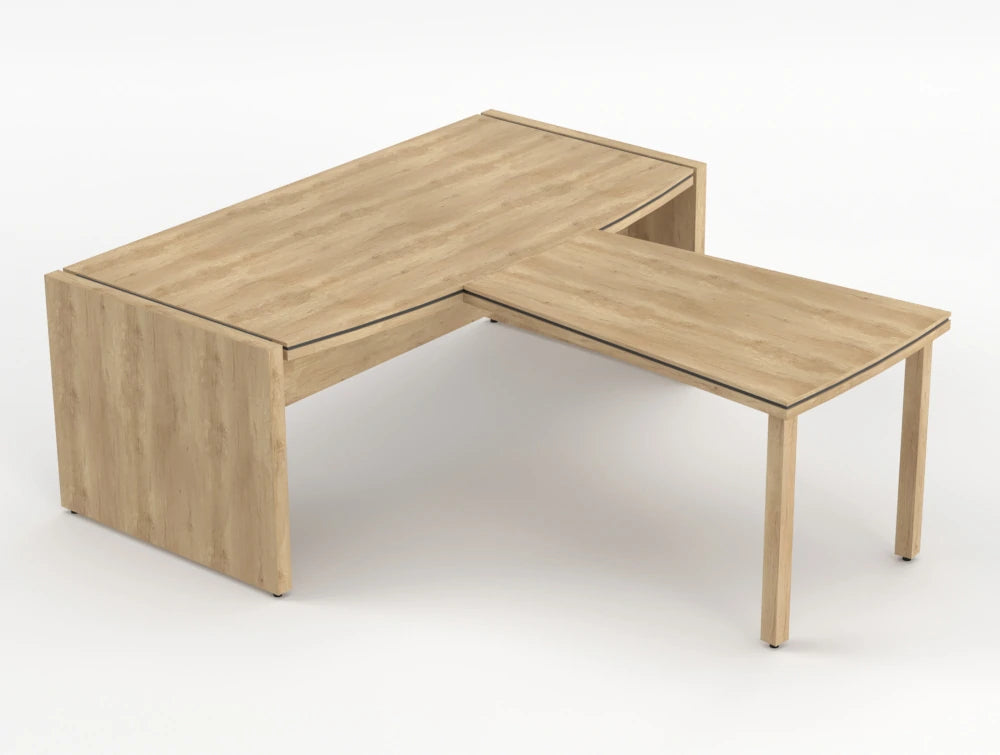 Status Executive Desk With Front Meeting Extension Natural Oak Finish 2000Mm