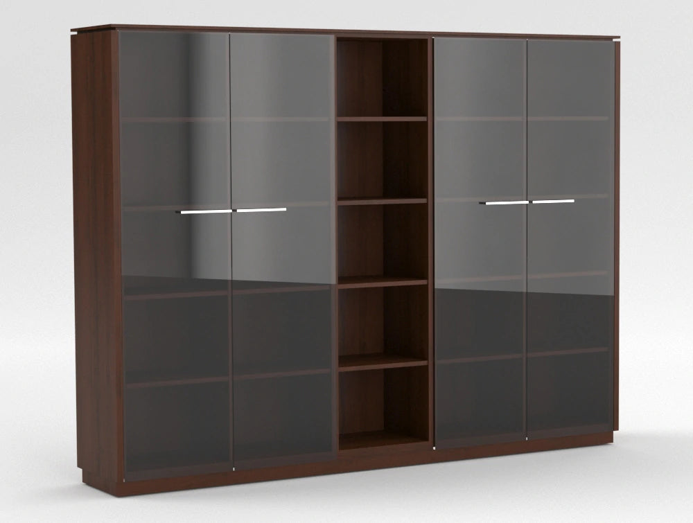 Status Executive Wide Storage Unit With Glass Doors 1871Mm Lowland Walnut Finish