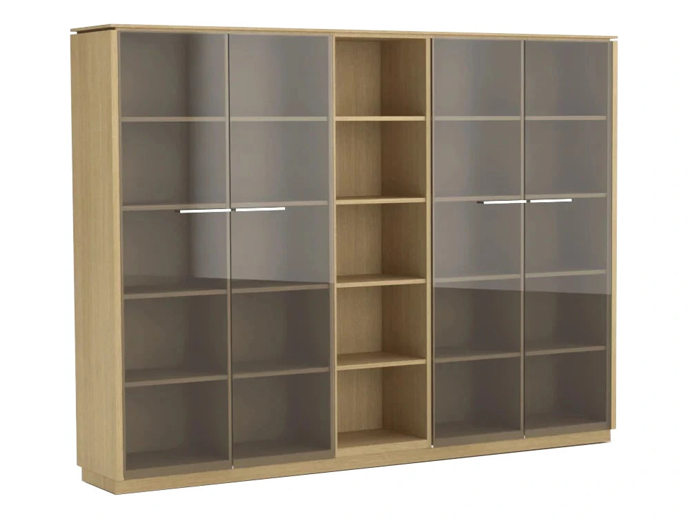 Status Executive Wide Storage Unit With Glass Doors 1871Mm Canadian Oak Finish