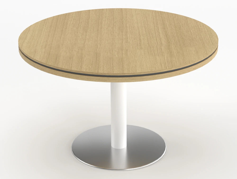 Status Round Meeting Table 800mm Canadian Oak Finish White Base
