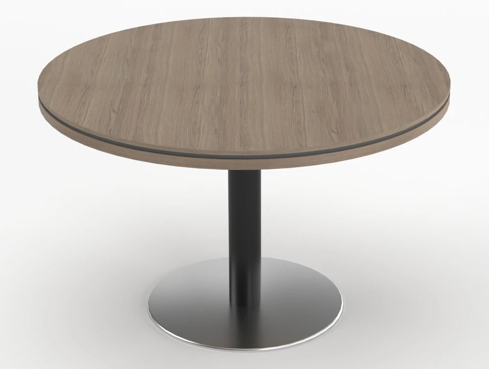 Status Round Meeting Table 800mm Grey Oak Finish Black Base