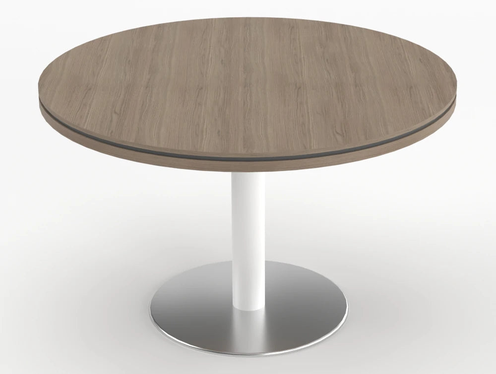 Status Round Meeting Table 800mm Grey Oak Finish White Base