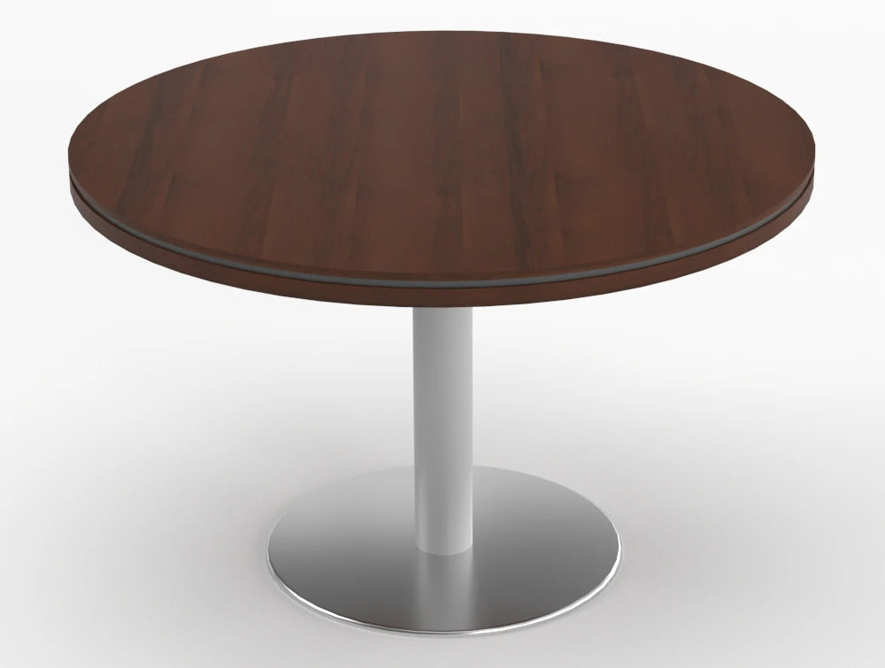 Status Round Meeting Table 800mm Lowland Walnut Finish Aluminium Base