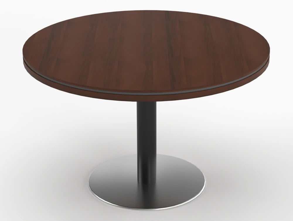 Status Round Meeting Table 800mm Lowland Walnut Finish Black Base