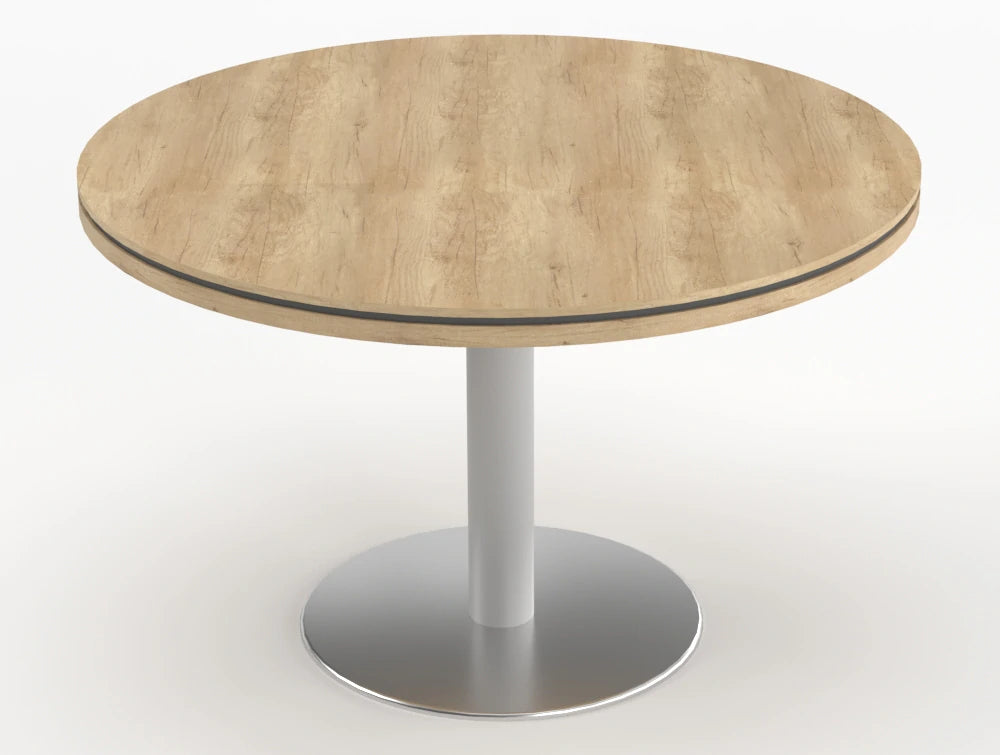Status Round Meeting Table 800mm Natural Oak Finish Aluminium Base