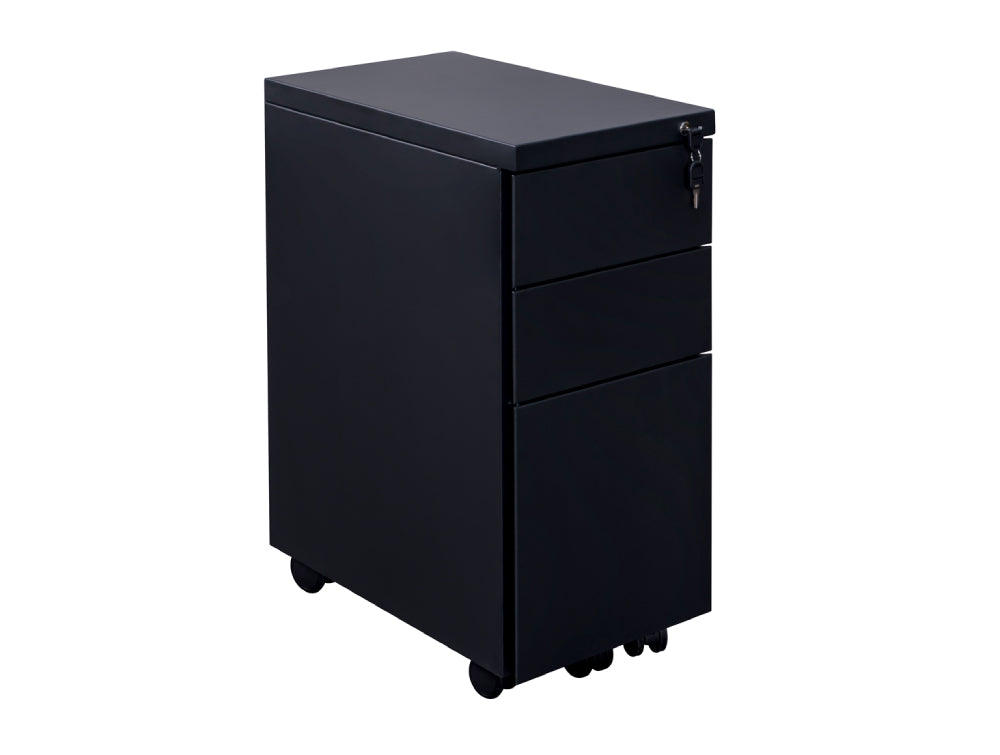 Steel Slimline 3 Drawer Pedestal Black