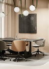 Sund M Wooden Meeting Room Table with Mobile Chair and Acoustic Ceiling Light in Modern Office Setting