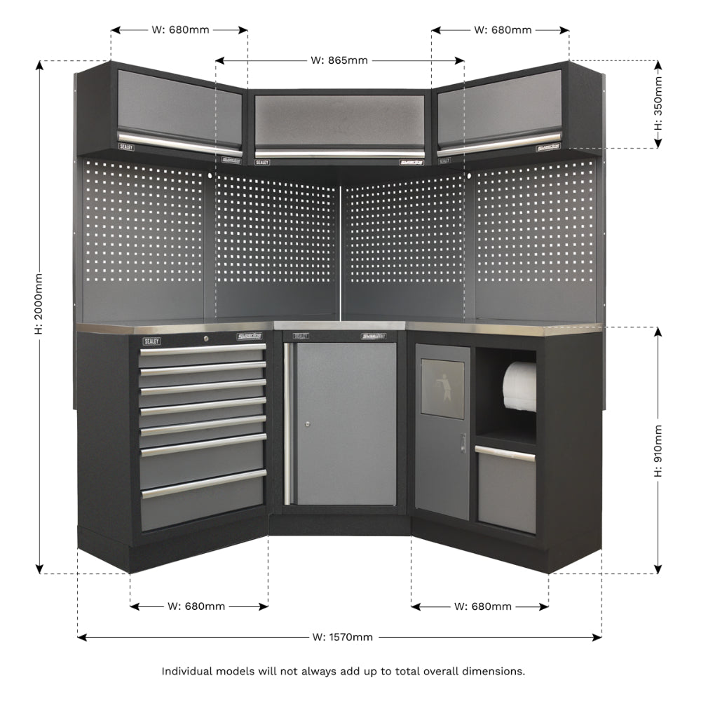 Superline PRO Corner Storage System with Stainless Worktop 1.55m APMSSTACK08SS 13