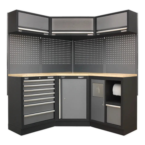 Superline PRO Corner Storage System with Wood Worktop 1.55m