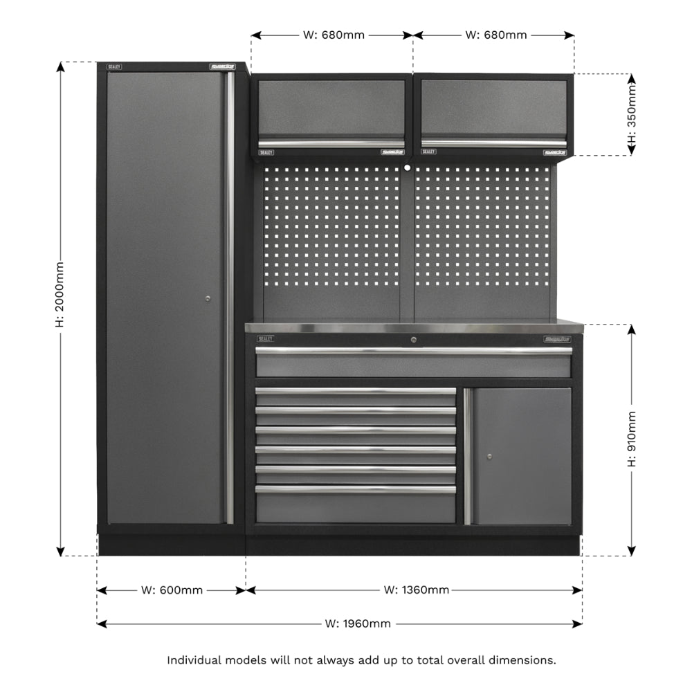 Superline PRO Storage System with Stainless Steel Worktop 1.96m APMSSTACK09SS 9