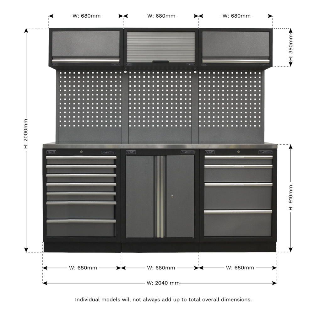 Superline PRO Storage System with Stainless Worktop 2.04m APMSSTACK07SS 10