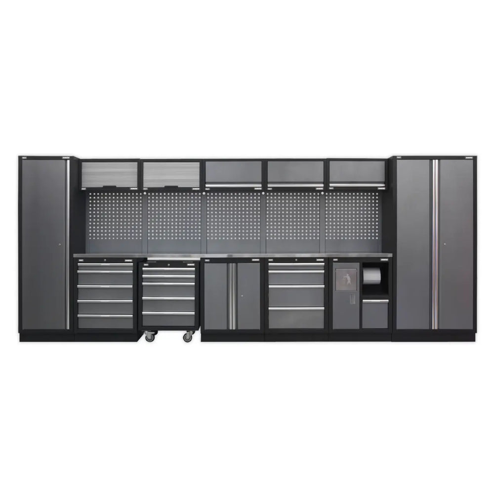 Superline PRO Storage System with Stainless Worktop 4.92m - APMSSTACK01SS