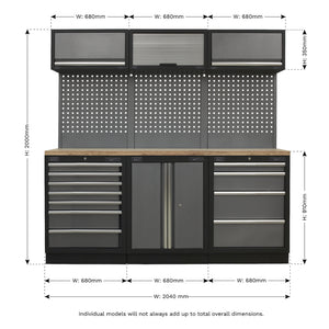 Superline PRO Storage System with Wood Worktop 2.04m APMSSTACK07W 11