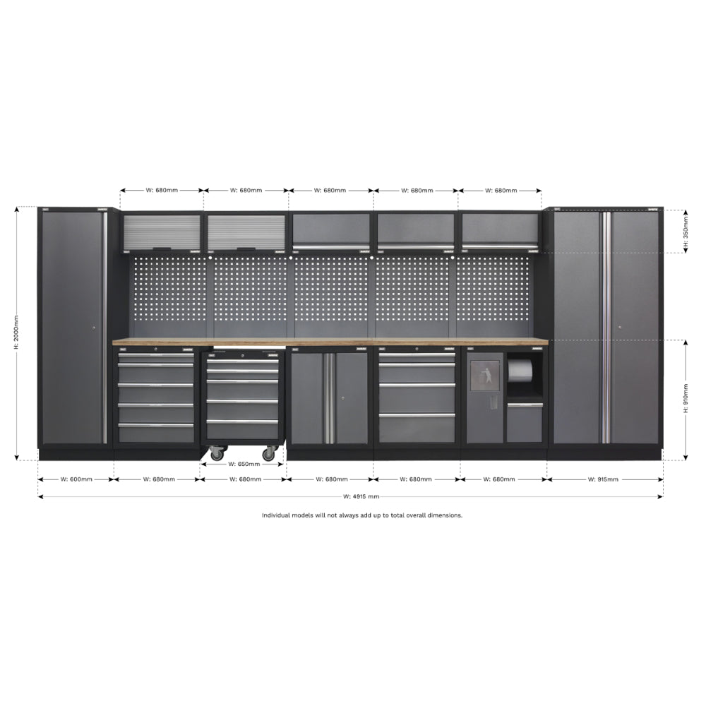 Superline PRO Storage System with Wood Worktop 4.92m APMSSTACK01W 5