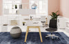 Switch Design Single Bench Desk with Black Task Chair and Round Pouffe in Modern Office Setting