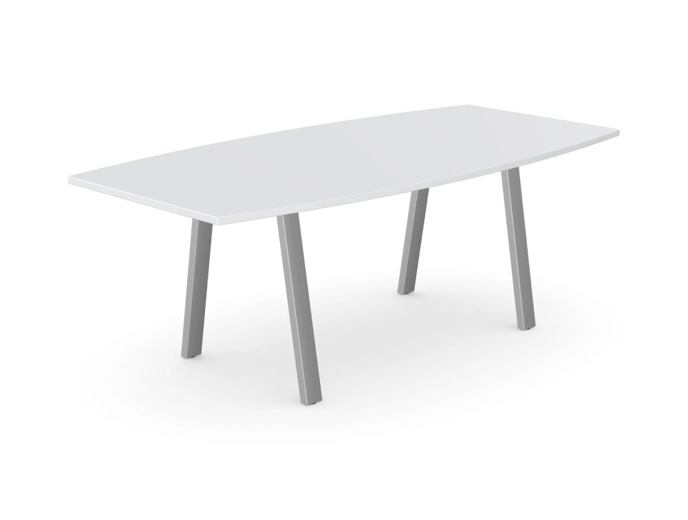 Switch Single Curved Meeting Table with A Leg in White and Silver Finish