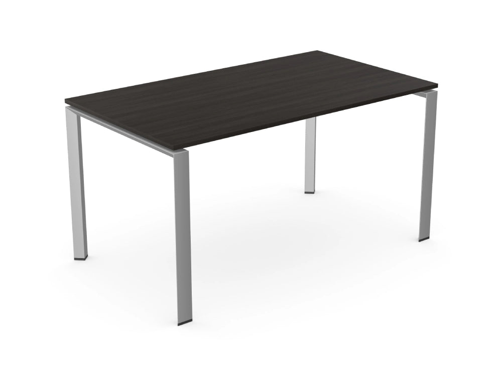 Trio Straight Rectangular Bench Desk 1400x800 in Black Ash and Silver Finish
