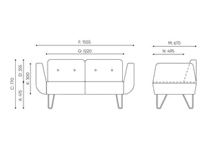U Floe 2 Seater Upholstered Sofa Dimensions