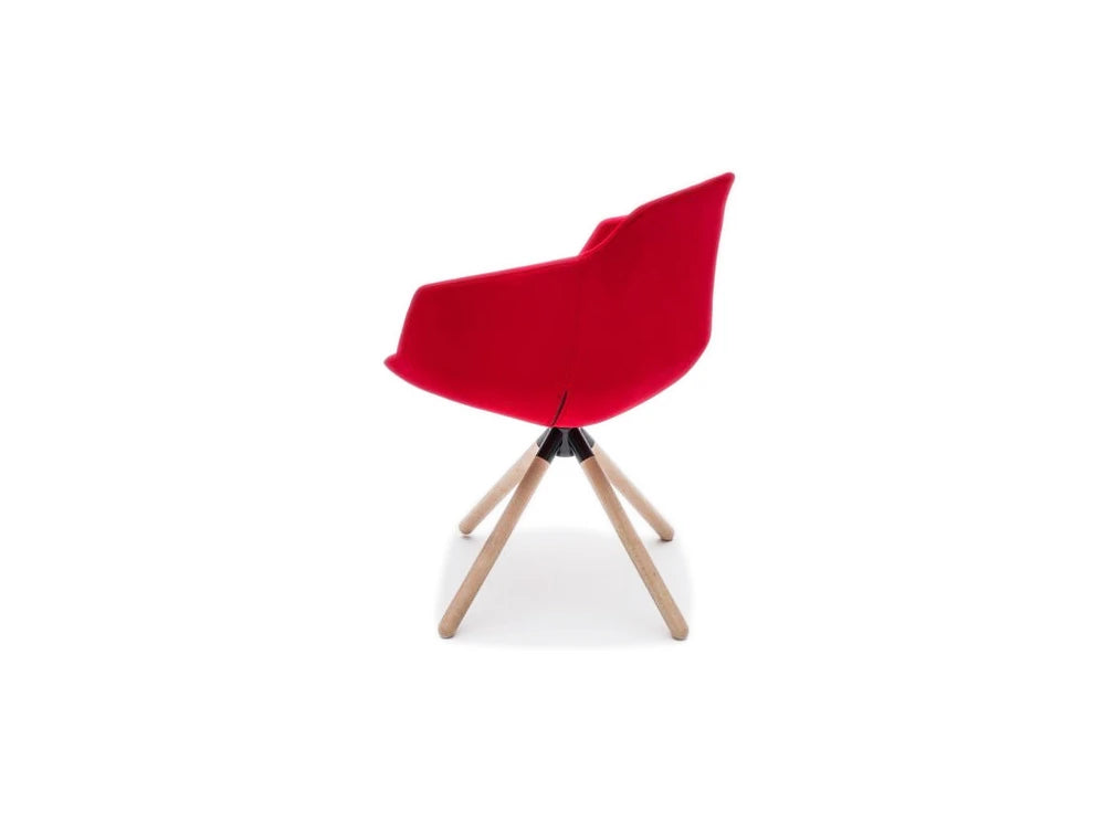Ultra FW Armchair with Red Upholstered Finish and Wooden Legs