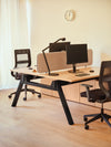 Viga Executive Bench Desk with Storage with Task Chair and Desk Screen in Modern Office Setting