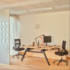Viga Executive Bench Desk with Storage with Task Chair and Table Lamp in Modern Office Setting