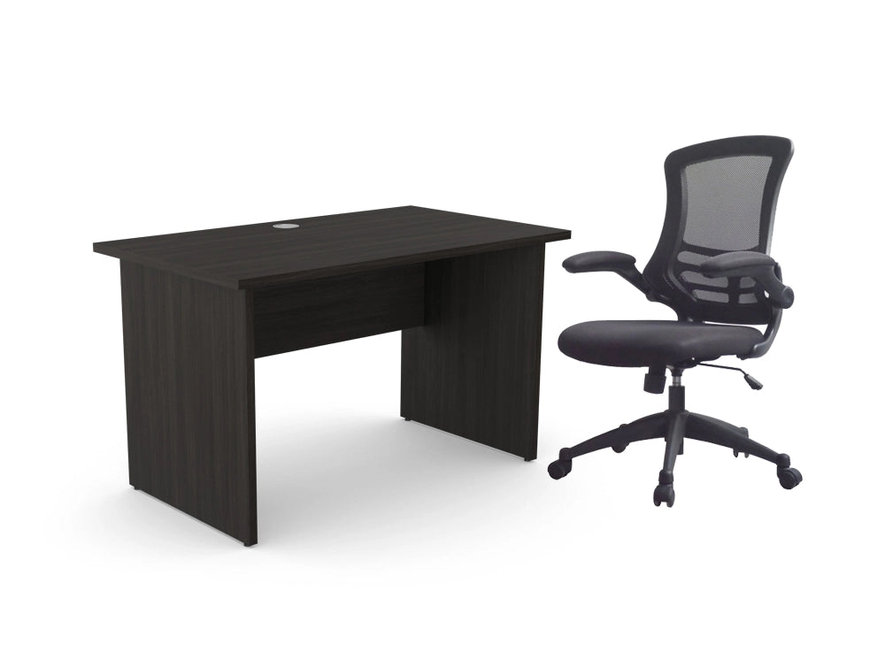 Walnut Home Office Desk With Mesh Adjustable Black Chair