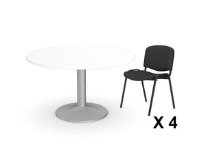 White Round Meeting Table With Black Visitor Chairs Bundle