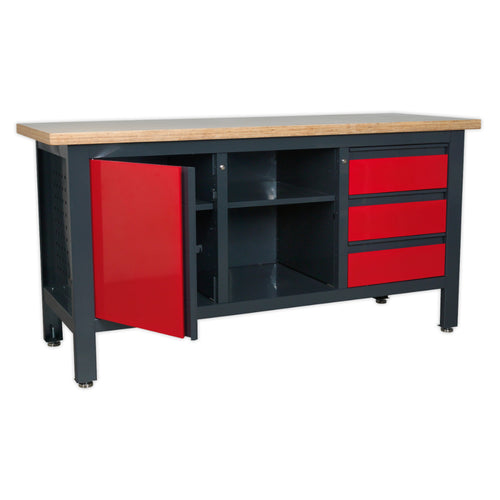 Workbench with 3 Drawers, 1 Cupboard & Open Storage