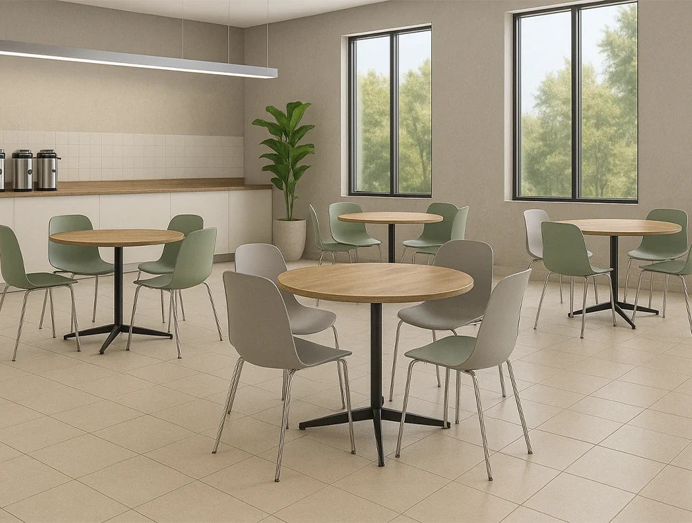 Ws.D Harmon Single Cylinder Based Table with Canteen Chair in Cafeteria Setting