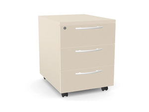 Ws.D Key 3 Drawer Pedestal in Uppsala Stone with White Curved Handle