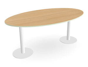 Ws.D Key Oval Double Cylinder Base Table with Alternative Top and Edge Finish and White Legs