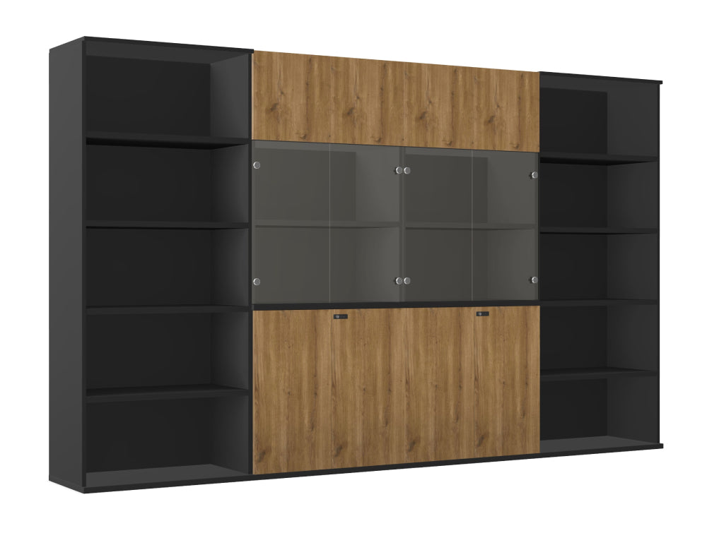 Ws.D Key 4-Level Storage in Glass/Wood Door with High Cabinet and Bookshelves
