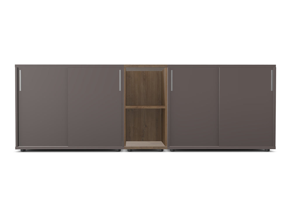 WsD Key Storage Modular 2 Level Sliding Cabinet with Middle Bookshelf Coffee 2