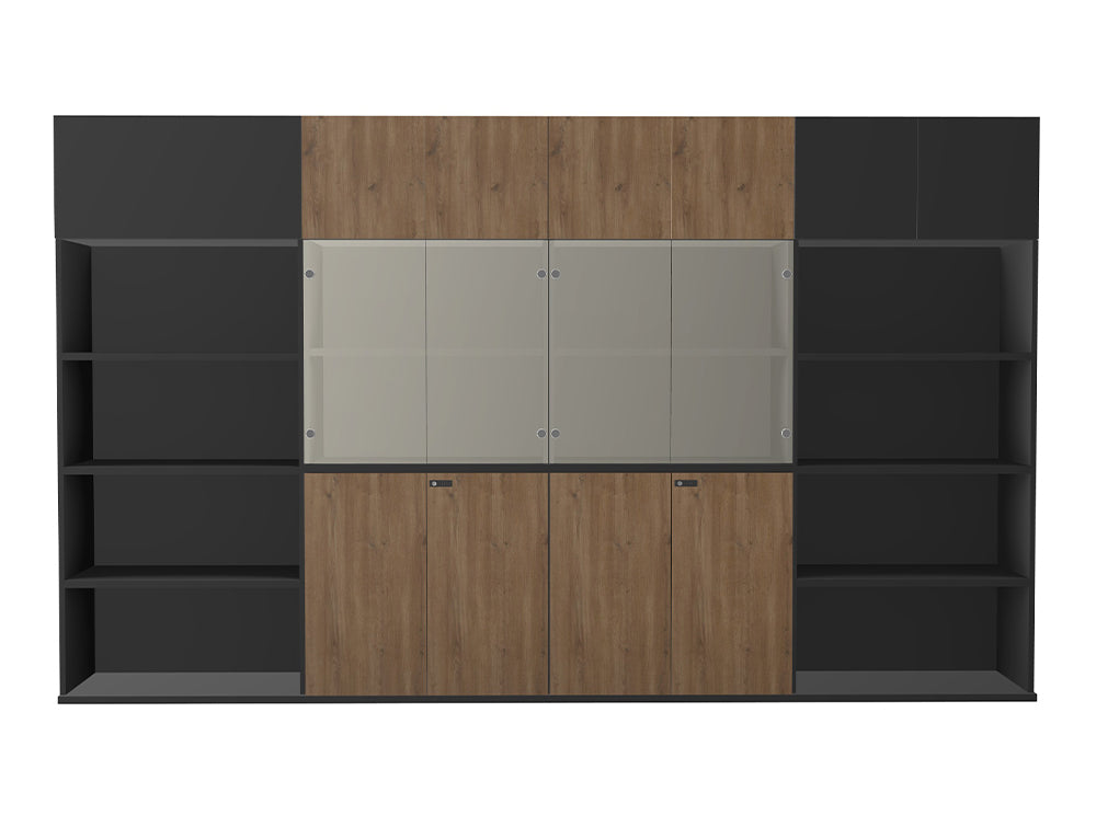 WsD Key Storage Modular 4 Level Storage in Glass Wood Door with High Cabinet and Bookshelves Coffee 2