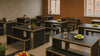 WsD Nestro Wooden Canteen Table and Bench Seating in Black Finish in Modern Office Cafeteria Setting