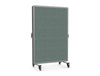 Spry Mobile Wall with Whiteboard and Storage in White Frame with Alega Poseur Table with Black Finish Top in Modern Office Setting