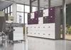 Wuteh Lockers in Different Door Finishes with Grey Top Bench Desk and White Pedestal in Modern Office Setting