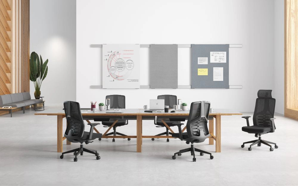 X44 Mesh Back Operator Chair with S Shape Backrest with Rectangular Desk in Meeting Room Setting