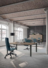 X7 Executive Table with High Back Chair and Wooden Cupboard in Modern Office Setting