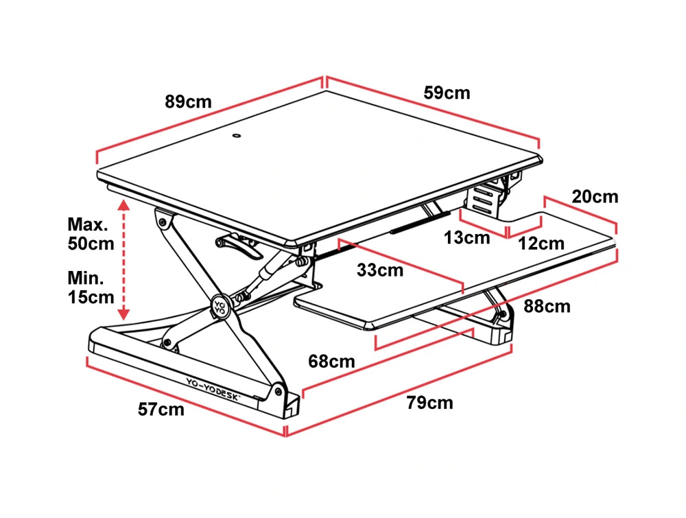 Yo Yo Desk 90 Sit Stand Solution White 9 Dimensions 1