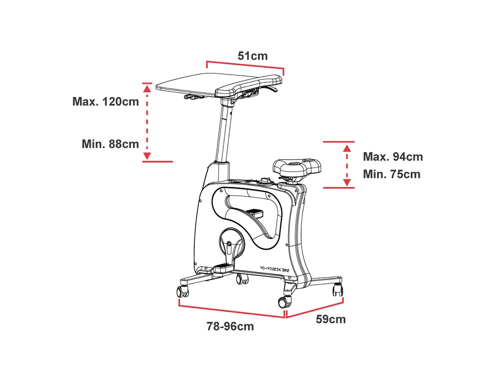 Yo Yo Desk Bike Home Office Solution White 7 Dimensions