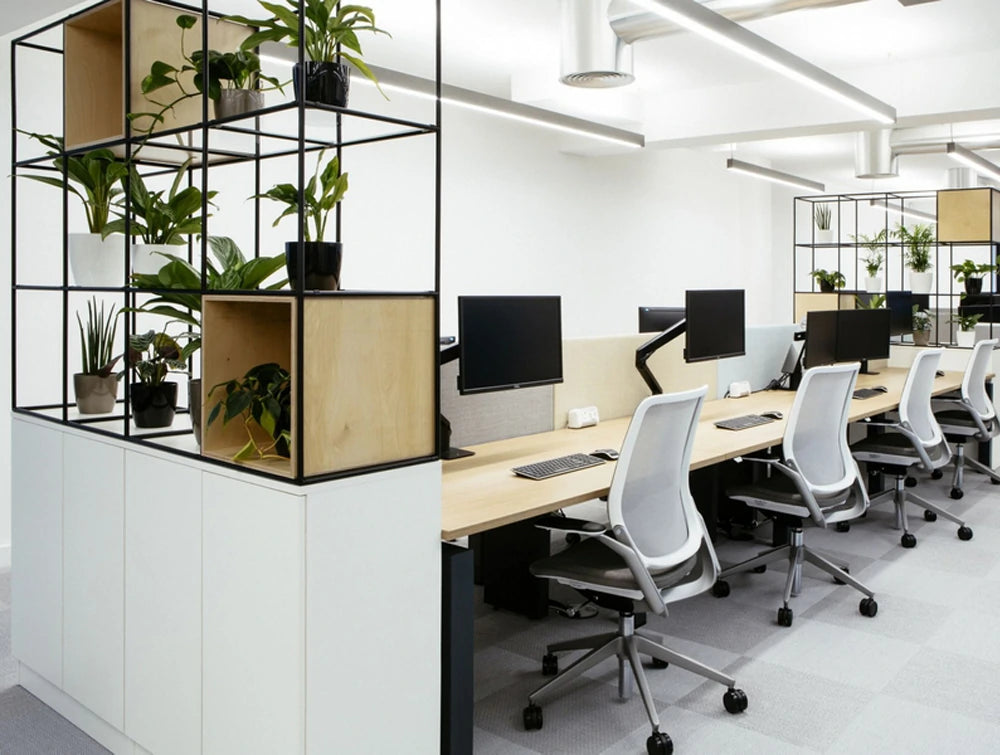 Zoning Open Space Dividers With White High Cupboard Chair And Desk