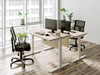 Zoom Single Desk with Bamboo Top Attached with Modesty Panel with Black Mesh Back Armchair in Modern Office Setting