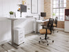 Zoom Single Desk with Bamboo Top with Mesh Back Armchair and White Pedestal in Modern Home Office Setting