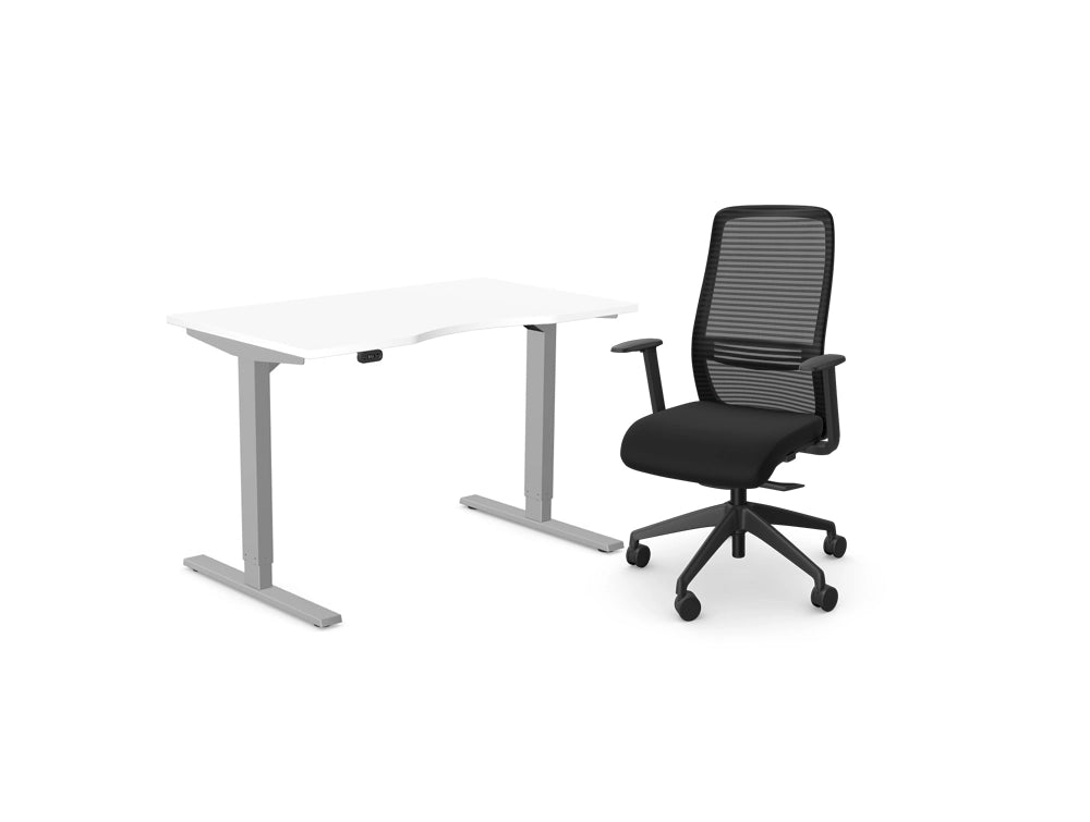 Zoom White Sit Stand Desk With Nv Ergonomic Mesh Chair Bundle