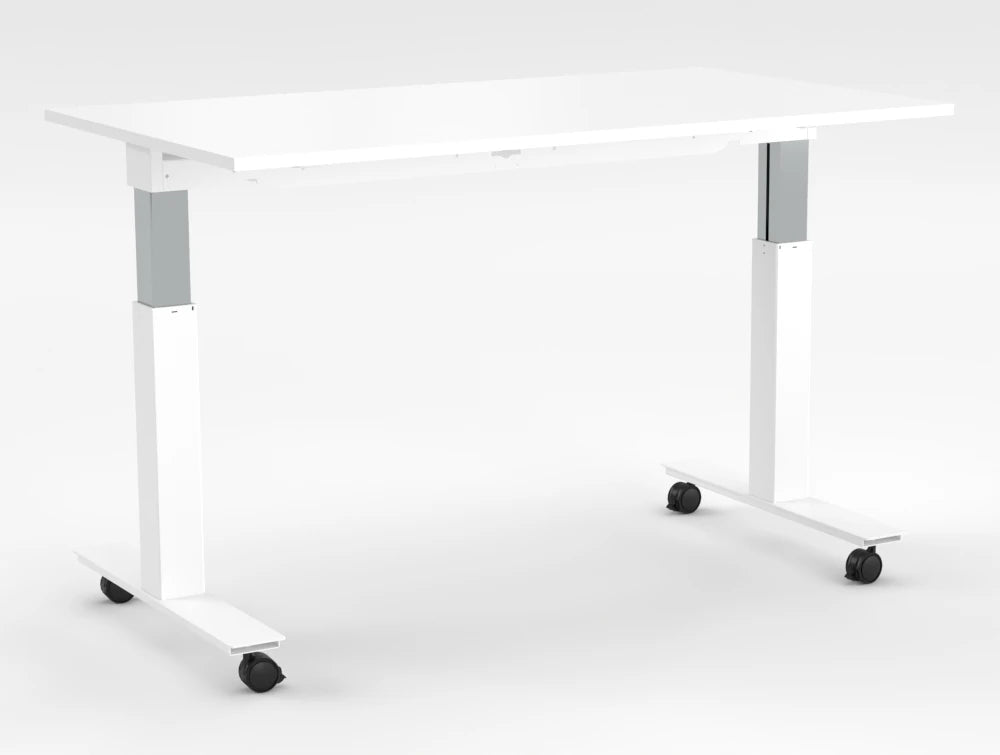 Mara Follow Height Adjustable Mobile Tilting Table 299R White Top White Frame 1400Mm
